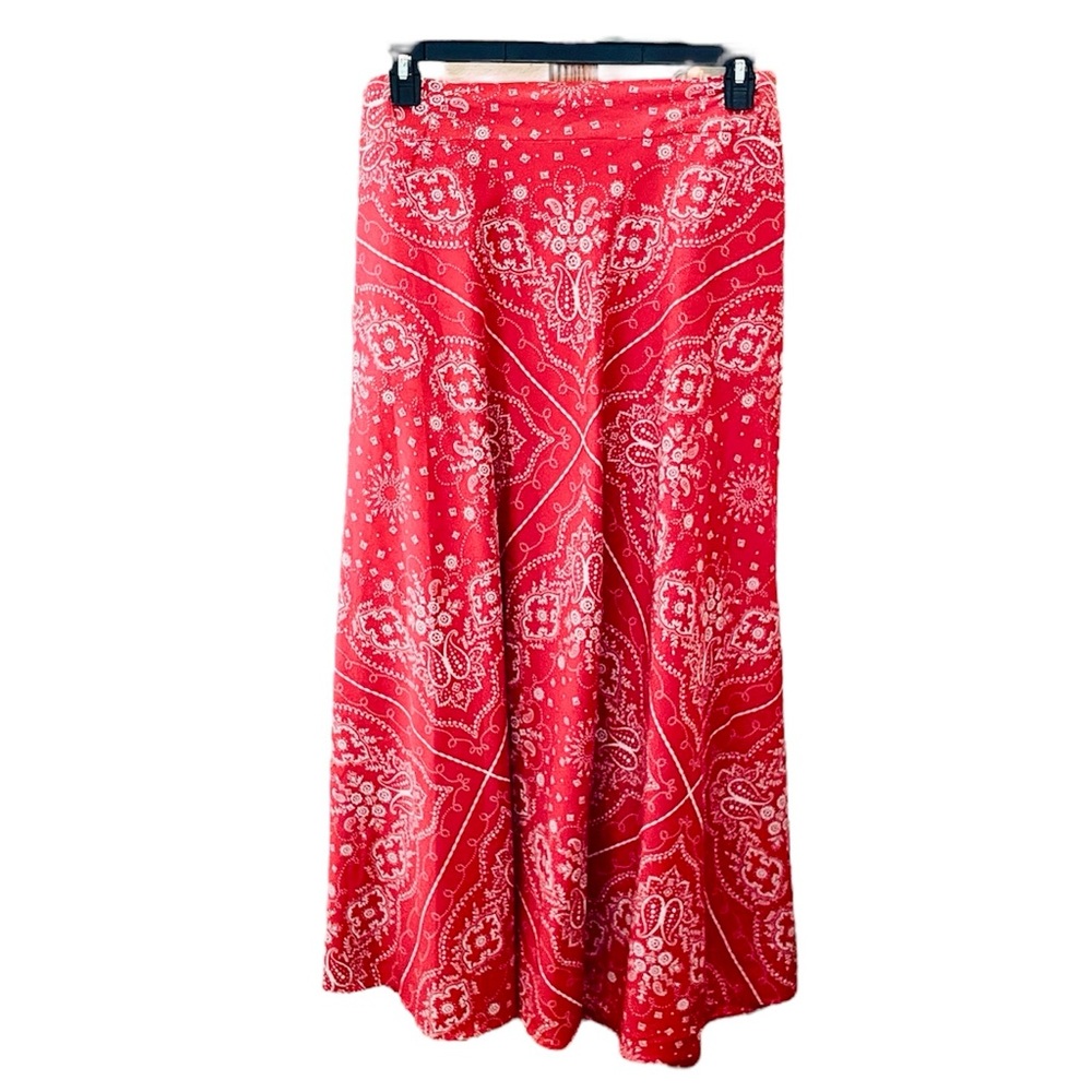 Tommy Hilfiger women’s a-line bandana cotton maxi skirt pockets SZ 14 red white